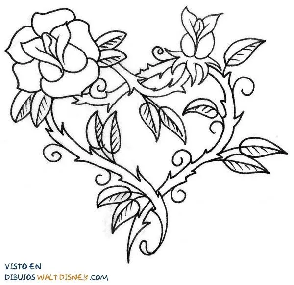 Rosas con espinas y corazones para colorear - Imagui