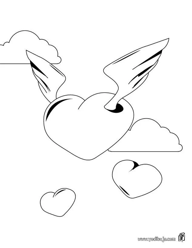 Corazones Con Alas Para Colorear De Amor