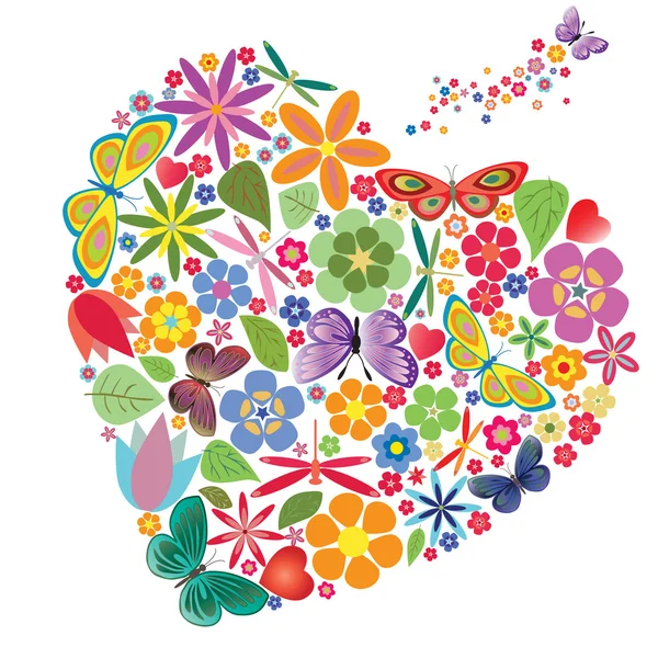 Corazón de fiesta con flores y mariposas — Vector stock © A7880S ... Corazón de fiesta con flores y mariposas — Vector stock © A7880S ...