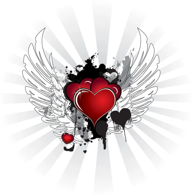 corazones con alas y espinas para dibujar