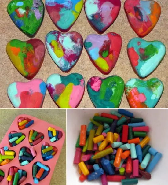 Corazones con lápices de cera reciclados - Manualidades Infantiles Corazones con lápices de cera reciclados - Manualidades Infantiles