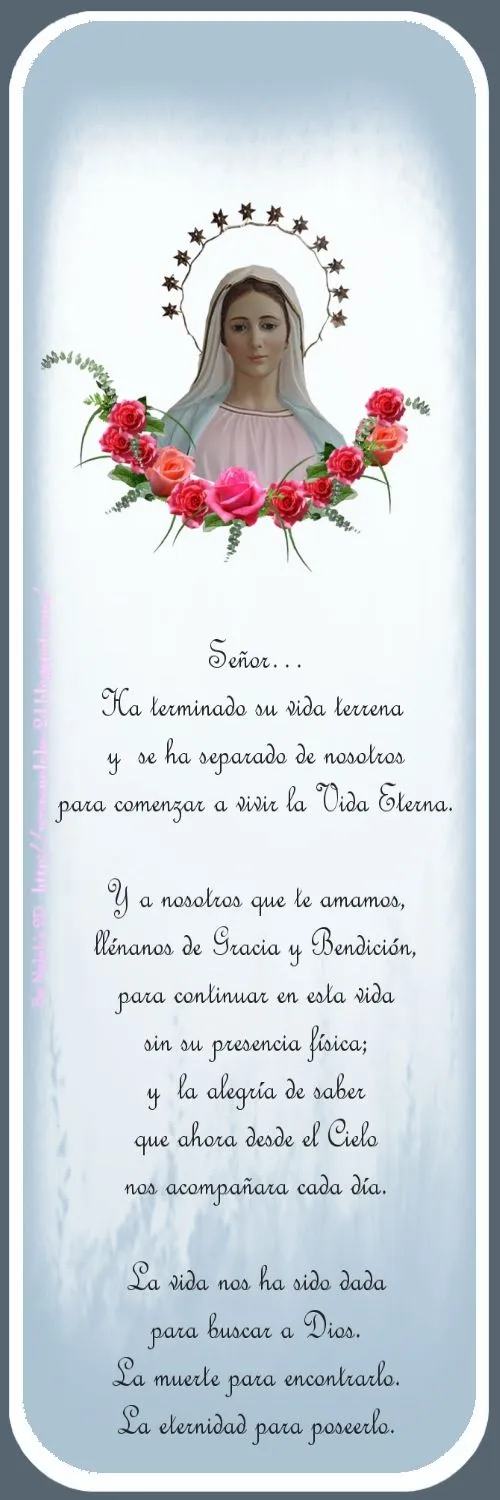 Corazones de Maria: Separador con bella oración para difuntos. Corazones de Maria: Separador con bella oración para difuntos.