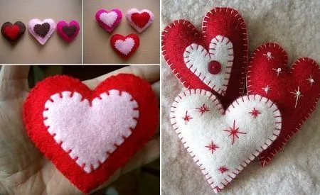 Cómo hacer corazones de fieltro, para colgar en un árbol de ... Cómo hacer corazones de fieltro, para colgar en un árbol de ...