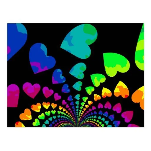 Corazones retros del arco iris en negro postal | Zazzle Corazones retros del arco iris en negro postal | Zazzle
