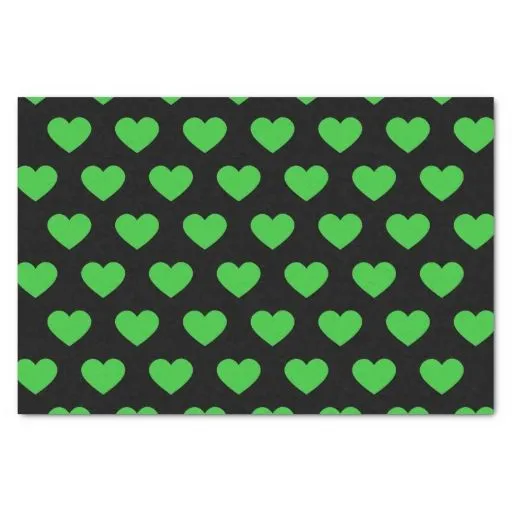 Corazones verdes claros del lunar (fondo negro) papel de seda ...