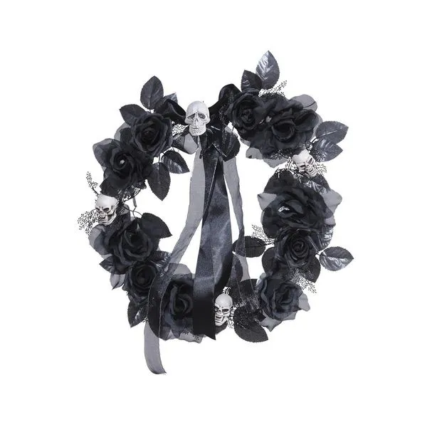 Corona de calaveras y rosas negras con luz cambiante: comprar ...