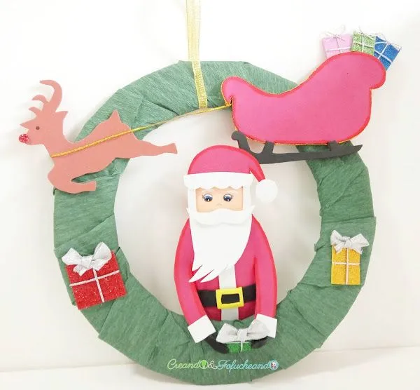Corona Navideña con Papa Noel, Trineo y Reno de Goma eva | Manualidades Corona Navideña con Papa Noel, Trineo y Reno de Goma eva | Manualidades