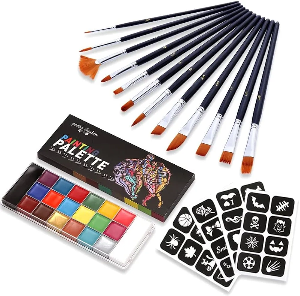 Corporal Pinturas Corporales A Base de Aceite Paleta de 20 Colores, Halloween Pintacaritas Maquillaje Con 12 Pinceles Y 4 Plantillas, Kit De Pintura Facial Profesional Arte Corporal Pintura Para Fiesta Maquillaje : Corporal Pinturas Corporales A Base de Aceite Paleta de 20 Colores, Halloween Pintacaritas Maquillaje Con 12 Pinceles Y 4 Plantillas, Kit De Pintura Facial Profesional Arte Corporal Pintura Para Fiesta Maquillaje :