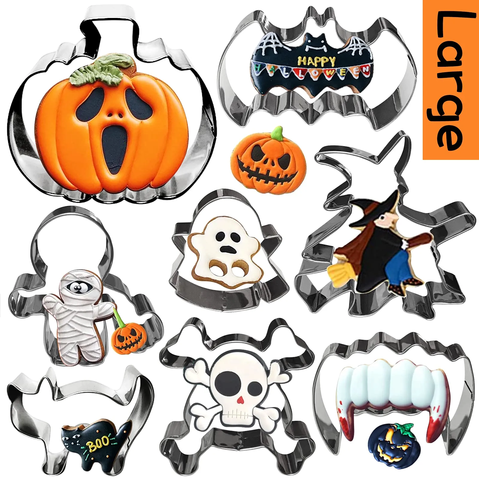 Cortador de galletas de Halloween, decoración de calabaza, juego de moldes  de galletas de acero inoxidable, formas de galletas, calabaza, bruja,  murciélago, fantasma, gato para decoración de fiesta de Halloween :  Amazon.com.mx: