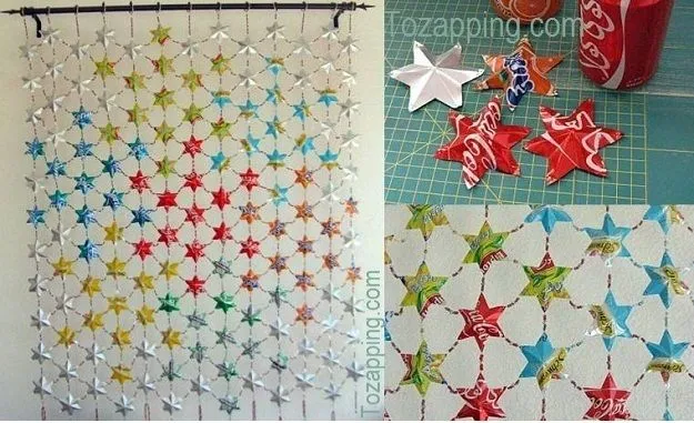 Cortina de estrellas hechas con latas recicladas -Tozapping