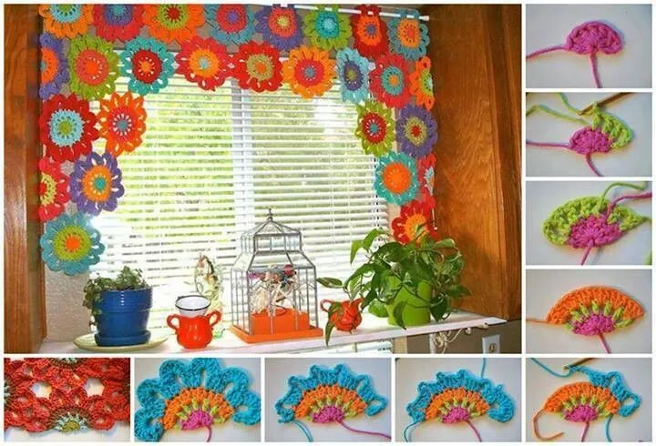 Cortina tejida en flores de colores. | FLORES EN CROCHE | Pinterest Cortina tejida en flores de colores. | FLORES EN CROCHE | Pinterest