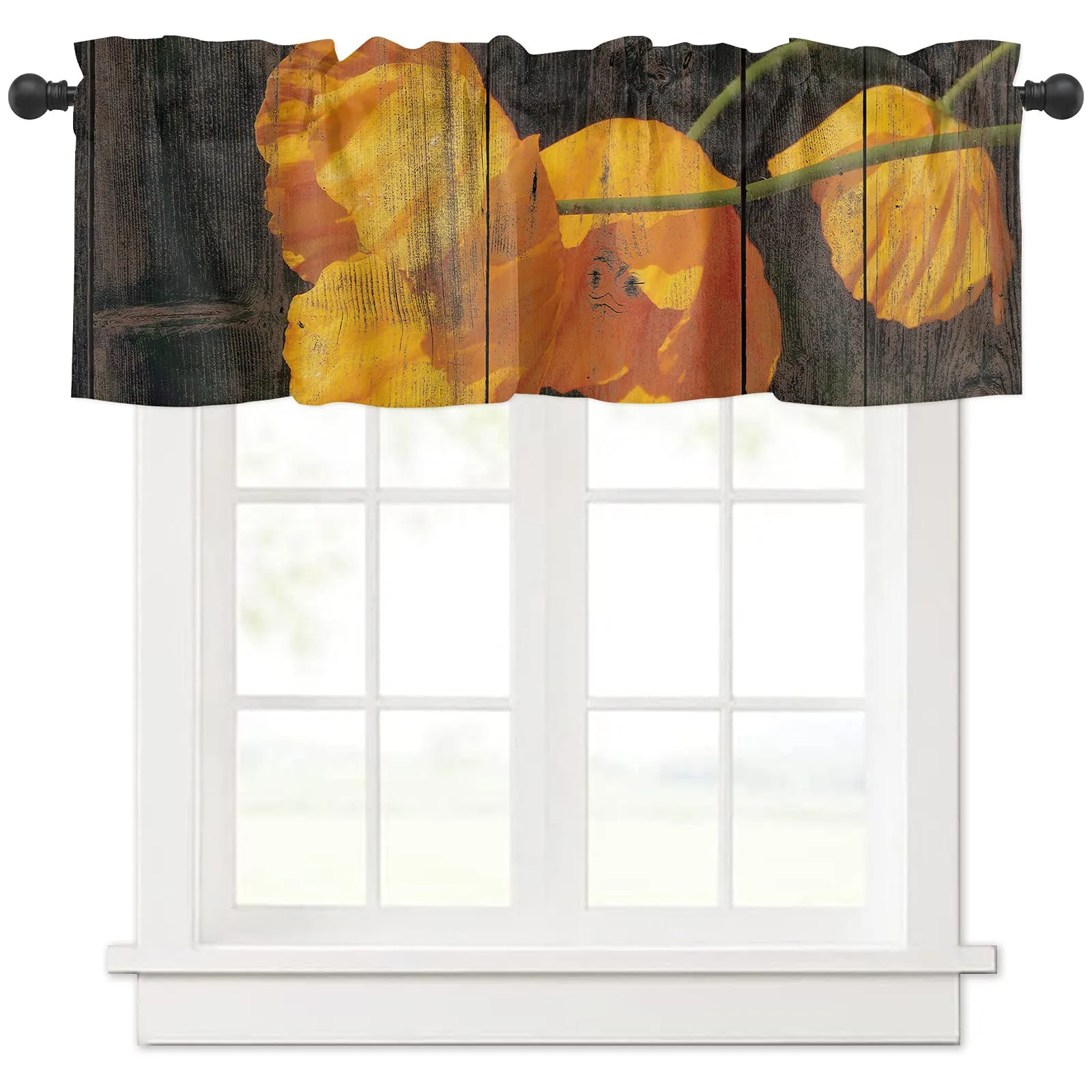 Cortinas cenefas para ventana de cocina, fondo de textura de madera, flores  amarillas, cenefas de bolsillo para cortina, cortinas cortas para  dormitorio/sala de estar, 137 x 45 cm, 1 panel, : Amazon.com.mx: