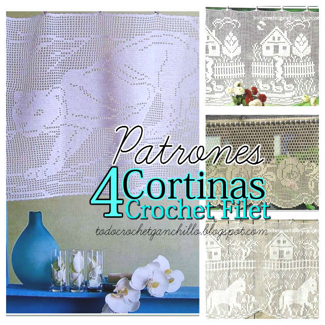 Cortinas en Crochet Filet / 4 Patrones Gratis Cortinas en Crochet Filet / 4 Patrones Gratis