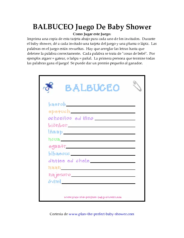 CoSqUiLLiTaS eN La PaNzA BLoGs: Balbuceo Juego de Baby shower