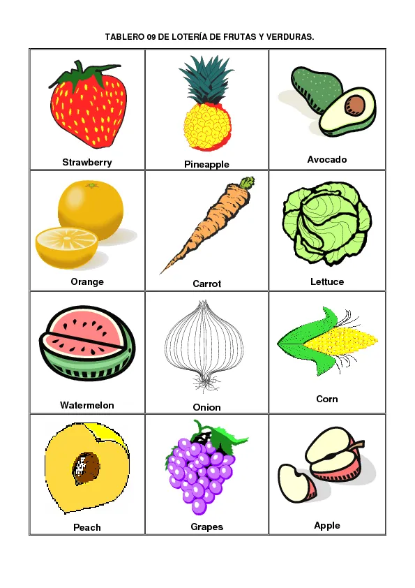 LOTERÍA FRUTAS Y VERDURAS (EN ESPAÑOL E INGLES ) LOTERÍA FRUTAS Y VERDURAS (EN ESPAÑOL E INGLES )