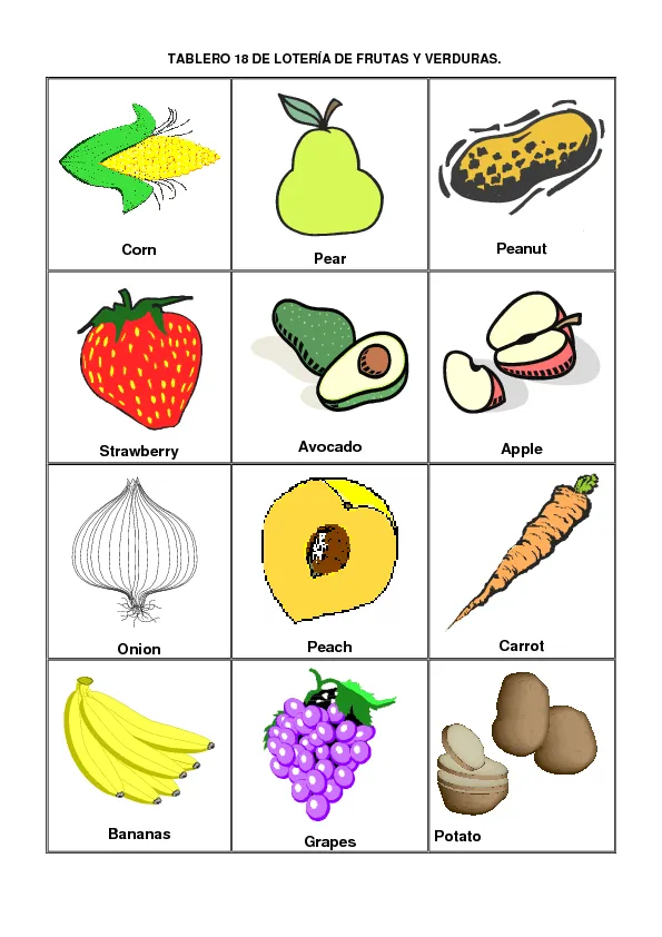 LOTERÍA FRUTAS Y VERDURAS (EN ESPAÑOL E INGLES ) LOTERÍA FRUTAS Y VERDURAS (EN ESPAÑOL E INGLES )