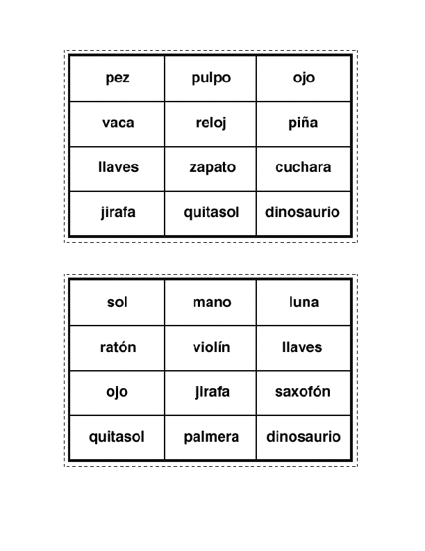 CoSqUiLLiTaS eN La PaNzA BLoGs: LOTERÍA VOCABULARIOS VISUALES