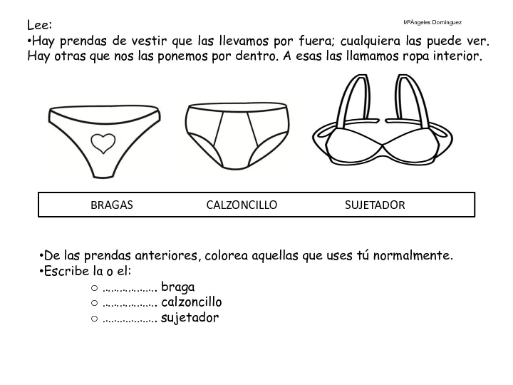 Ejercicios de inglés prendas de ropa - Imagui