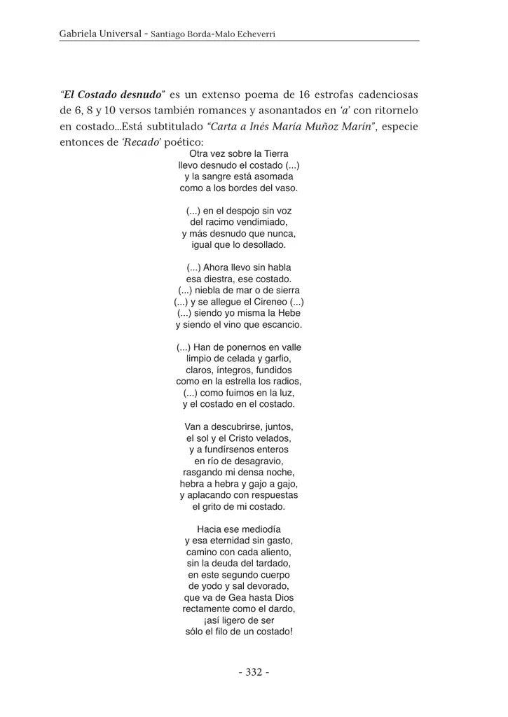 El Costado desnudo” es un extenso poema de 16 estrofas El Costado desnudo” es un extenso poema de 16 estrofas