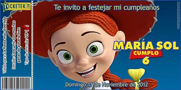 Cowgirl Jessie (Toy Story) invitation card. Tarjeta invitación ... Cowgirl Jessie (Toy Story) invitation card. Tarjeta invitación ...
