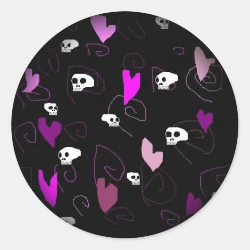 Cráneos góticos y corazones de EMO Pegatina Redonda de Zazzle.