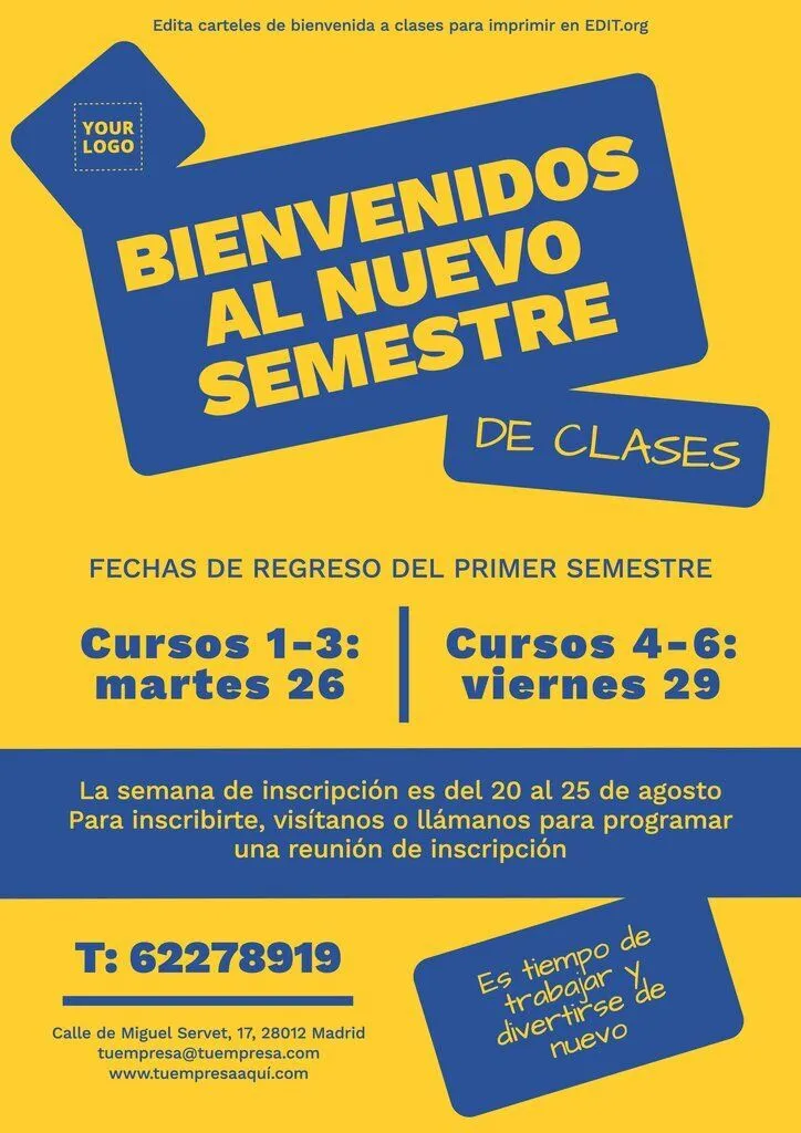 Crea online carteles de Bienvenida a Clases