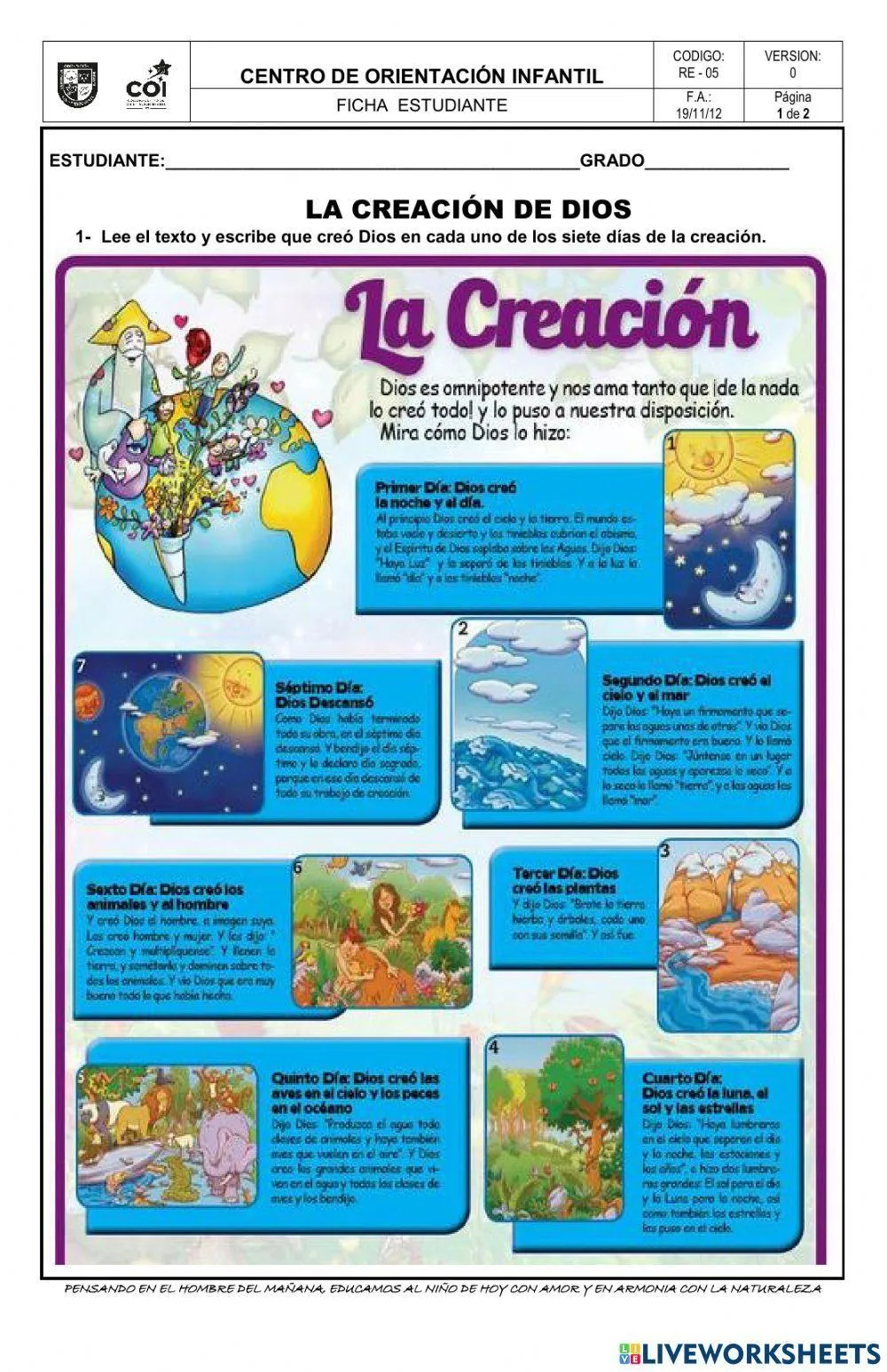 La creación de dios interactive exercise for SEGUNDO | Live Worksheets