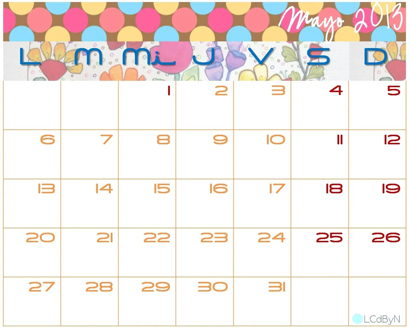Las Creaciones de Bea y Natalia: Calendario de Mayo Las Creaciones de Bea y Natalia: Calendario de Mayo