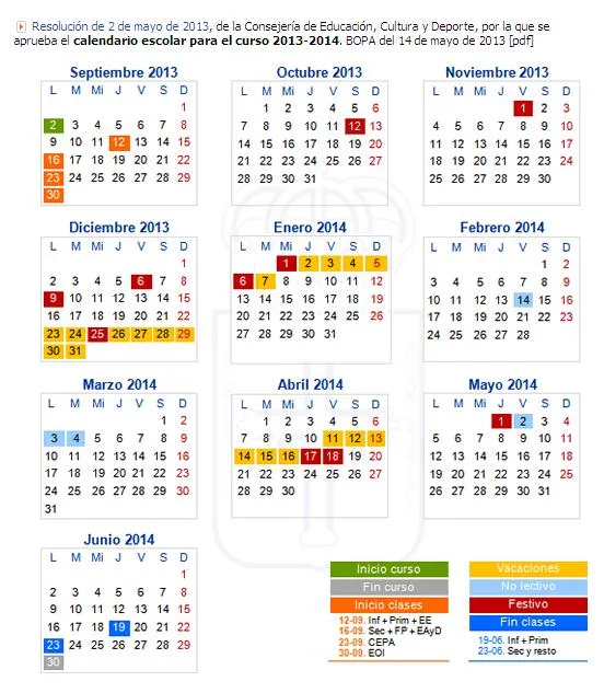 Publicado el calendario escolar para el próximo curso 2013-2014 ...