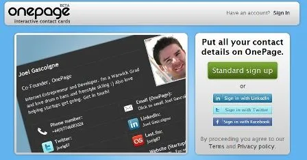 Crear tarjetas de presentación online con Onepage