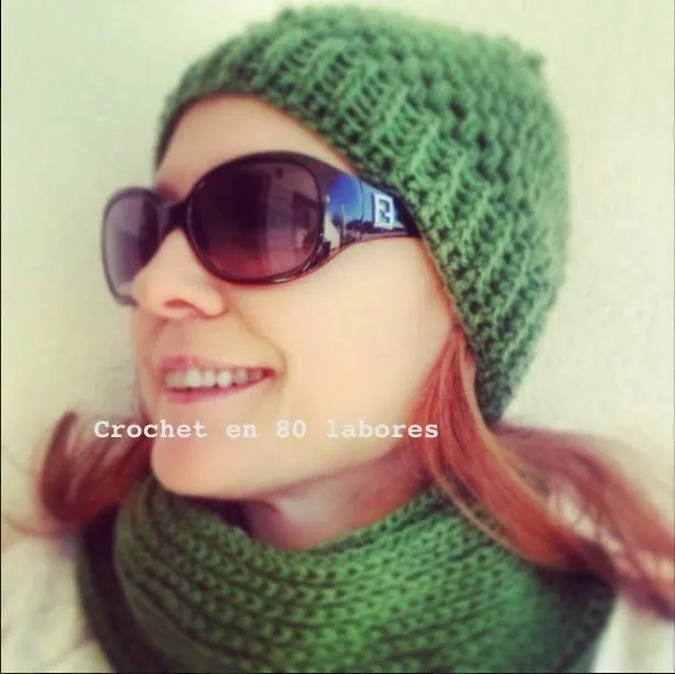 Crochet en 80 labores: Gorro y bufanda verde de crochet Crochet en 80 labores: Gorro y bufanda verde de crochet