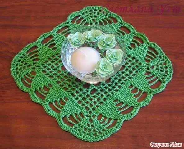 Crochet y dos agujas: Carpeta al crochet cuadrada - con patrón