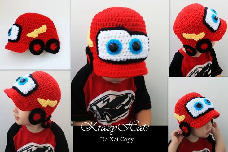 Crochet red car hat.