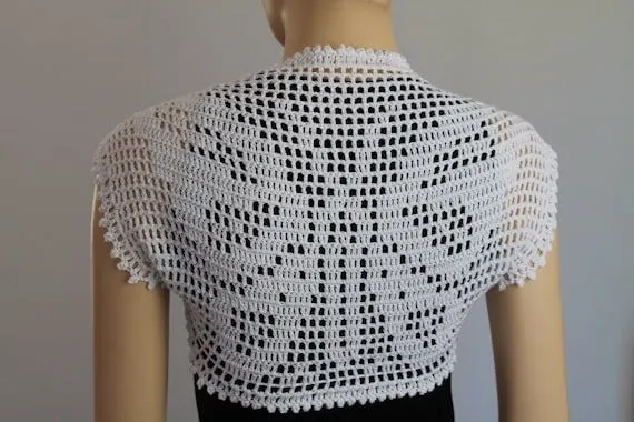 Crochet Cotton White Butterfly Wedding Shrug by levintovich Crochet Cotton White Butterfly Wedding Shrug by levintovich