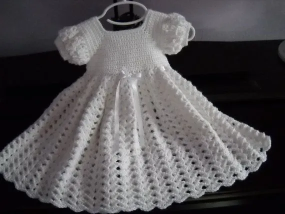 Crochet Dress blanco bebé, infantil bautismo bendición bautizo ...
