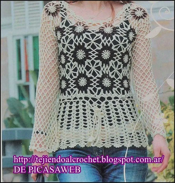 CROCHET - GANCHILLO - PATRONES - GRAFICOS: REMERA MANGAS LARGAS ...