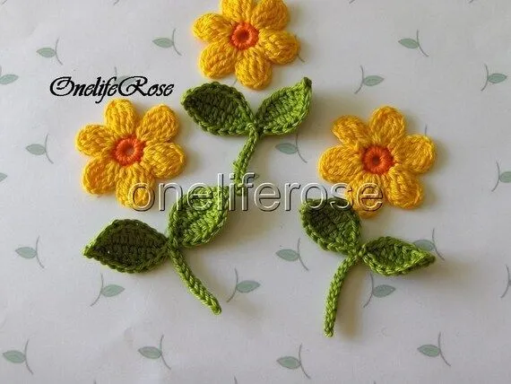 Crochet flores hojas con tallos por OnelifeRosen en Etsy Crochet flores hojas con tallos por OnelifeRosen en Etsy