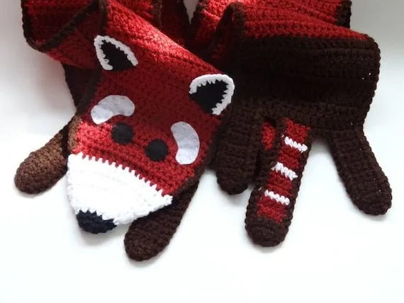 Crochet panda rojo bufanda para ninos y adultos por RedPandaKnits Crochet panda rojo bufanda para ninos y adultos por RedPandaKnits