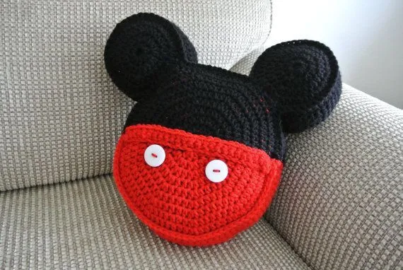 Crochet pillow Mickey Mouse inspired icon mouse ears toss pillow ...