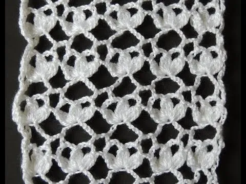 Crochet : Punto Tres Hojas Rectangular - YouTube Crochet : Punto Tres Hojas Rectangular - YouTube