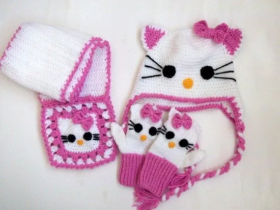 Crochet el sombrero de Kitty Kitty guantes y por myknittingworld