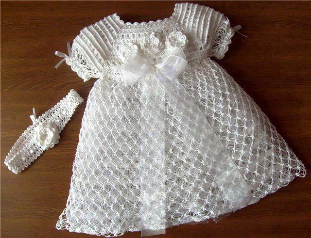 CROCHET": TRAJE DE BAUTIZO A CROCHET PARA NIÑAS (De la WEB)