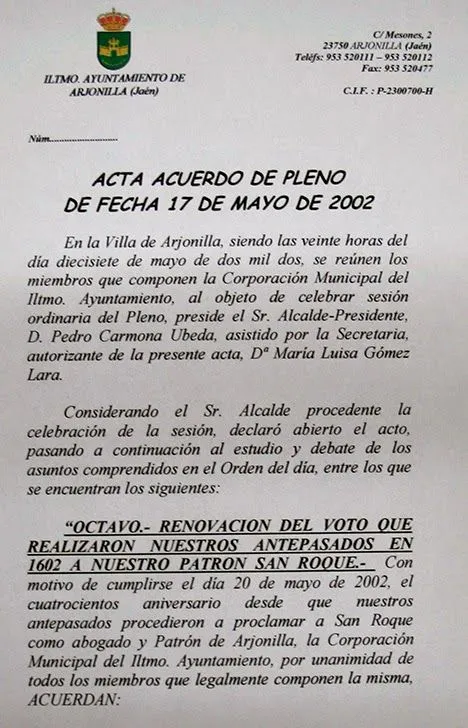 CRÓNICA DE ARJONILLA: RENOVACIONES DEL VOTO A SAN ROQUE