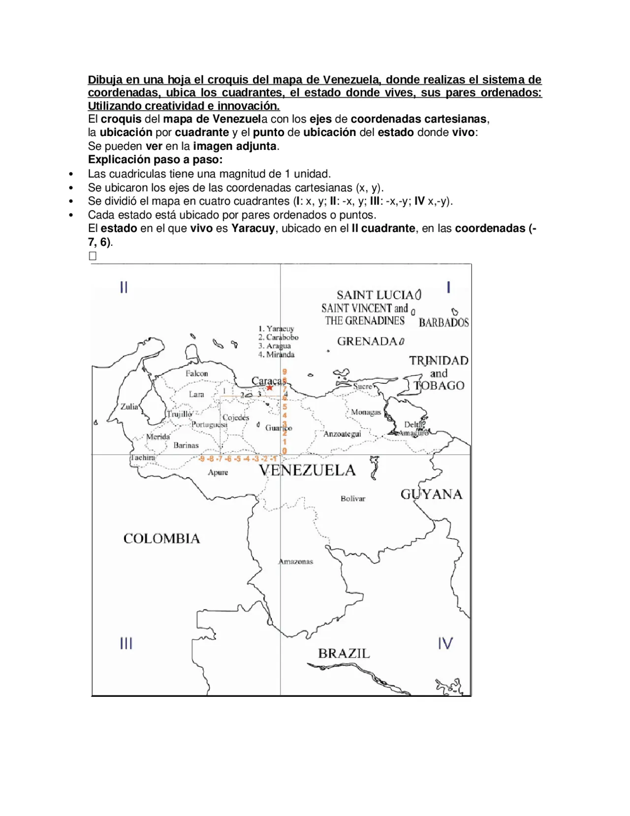 Croquis del Mapa de Venezuela con las Coordenadas del Estado Yaracuy |  Apuntes de Matemáticas | Docsity