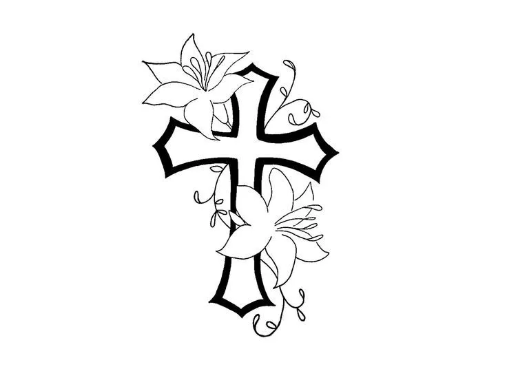 Cross Tattoos | Free designs - Cross with flower contour tattoo ... Cross Tattoos | Free designs - Cross with flower contour tattoo ...