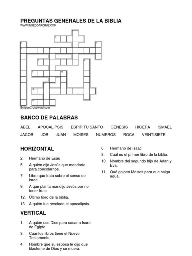 Crucigrama 002 - Datos Generales de La Biblia | PDF Crucigrama 002 - Datos Generales de La Biblia | PDF