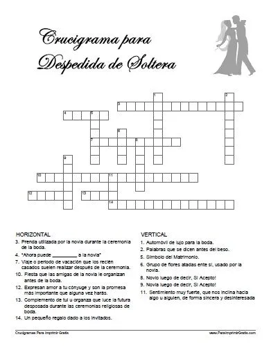Crucigrama para Despedida de Soltera - Para Imprimir Gratis ...