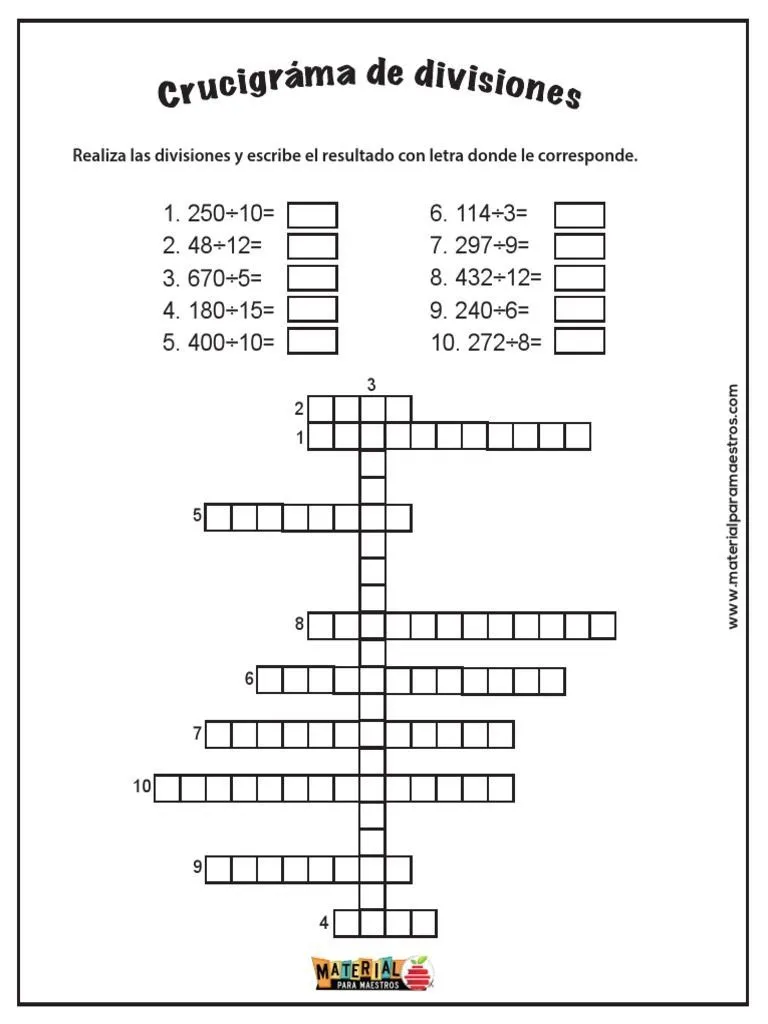 Crucigrama de Divisiones | PDF en 2023 | Crucigramas, Matematicas, Actividades escolares Crucigrama de Divisiones | PDF en 2023 | Crucigramas, Matematicas, Actividades escolares