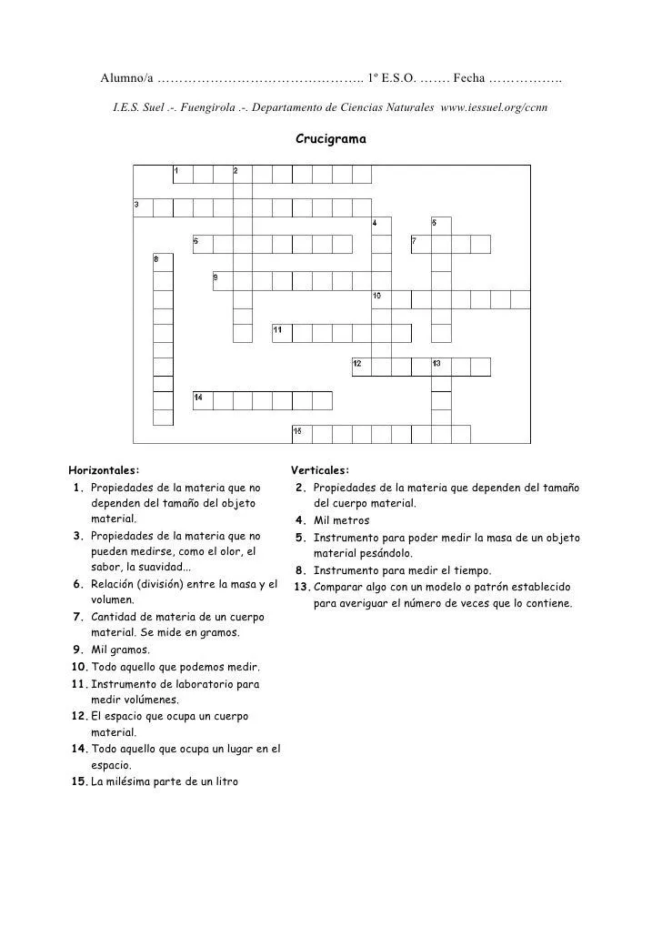 CRUCIGRAMA DE MATERIA
