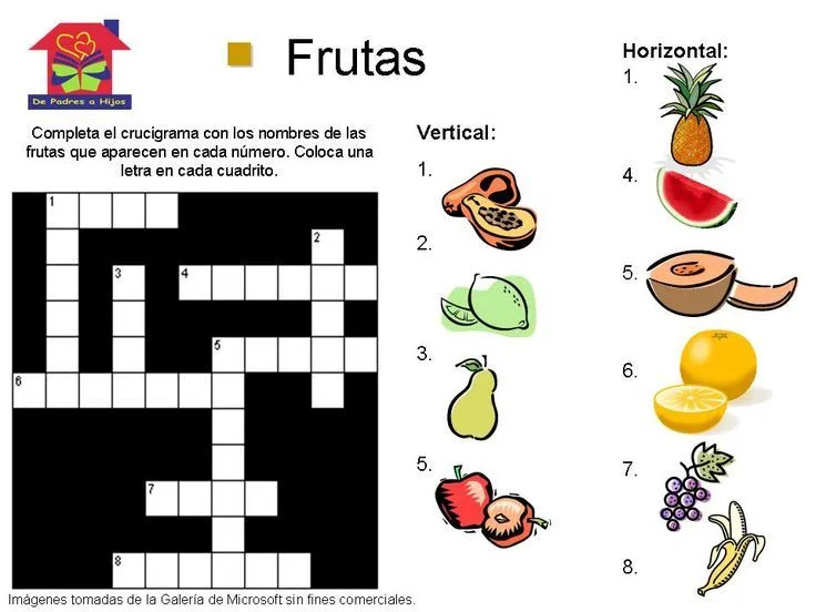 Crucigrama para niños sobre las frutas #Juego #Educacion | Escuela ...